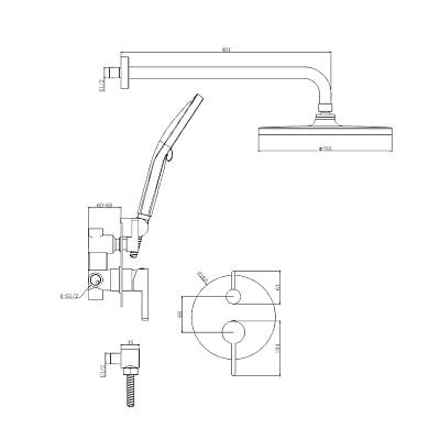 Душевая система Splenka S222.27.05 встраиваемая, цвет сатин, комплект: однорычажный смеситель/излив/тропический душ круглый (с верхней лейкой)/лейка/шланг, скрытый монтаж