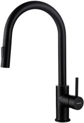 Смеситель для кухни/мойки Aquatek Европа однорычажный, вытяжной/поворотный излив, длина излива 229 мм, латунный, цвет матовый черный