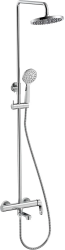 Душевая система IDDIS Joker наружного монтажа, высота 120-140 см, цвет хром, комплект: смеситель/излив/тропический душ(с верхней лейкой)/стойка/лейка/шланг, наружного монтажа