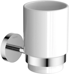 Стакан с держателем Aquatek Бетта настенный, латунь/керамика/нержавеющая сталь, округлый, для душа/ванны/зубных щеток, в ванную комнату, цвет хром