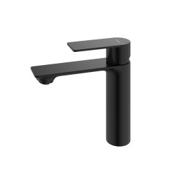 Смеситель для раковины Milardo Maze однорычажный, излив короткий, длина 130 мм, керамический, нержавеющая сталь, цвет черный матовый, без донного клапана MAZBL00M01