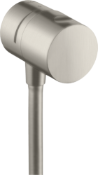 Шланговое подсоединение Axor Uno Fixfit Stop, с запорным вентилем, размер 6 см, цвет под сталь, круглое, настенное, латунное, с обратным клапаном, подключение для душевого шланга