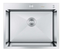 Мойка кухонная Hoffger 6050 врезная, Satin (сталь сатин) 600х500х225 мм нержавеющая сталь, с отверстием под смеситель, без крыла, слив-перелив