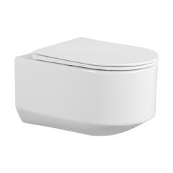 Унитаз подвесной ABBER Bequem 535х360х340 мм цвет белый, горизонтальный (прямой) выпуск, смыв торнадо, безободковый, система антивсплеск, с сиденьем микролифт, дюропласт AC1130