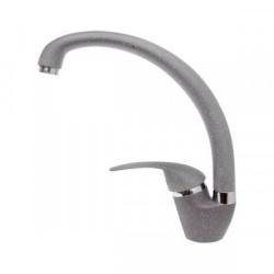 Смеситель для кухни/мойки GranFest, однорычажный, керамический картридж, высокий, с поворотным изливом, длина 200 мм, латунь, цвет серый