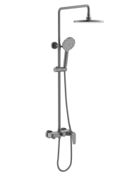 Душевая система Aquatek Бетта 884-1384 мм, цвет оружейная сталь, комплект: смеситель/излив/тропический душ (с верхней лейкой)/лейка/стойка/шланг, нержавеющая сталь/пластик
