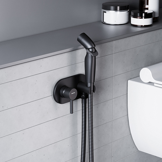 Смеситель с гигиеническим душем Damixa Option однорычажный, скрытого монтажа, керамический, настенный, латунь, цвет черный, встраиваемый