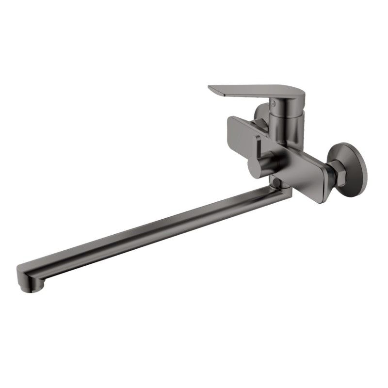 Смеситель для ванны/душа HAIBA однозахватный, хромированный, настенный, излив длинный 384 мм, поворотный, латунь, цвет пепельный