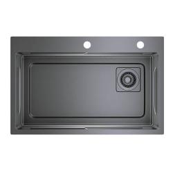 Мойка кухонная Raglo R702.7246.09 цвет графит, 720х460х208 мм нержавеющая сталь, прямоугольная, с отверстием под смеситель, без крыла, слив-перелив, врезная