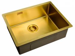 Мойка кухонная ZorG Light Bronze, 58х44х20 см, нержавеющая сталь, прямоугольная, цвет: бронза, без отверстия под смеситель, без крыла, слив-перелив, врезная