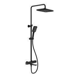 Душевая система Splenka S224.26.06 с термостатом, 1160-1560 мм цвет черный, комплект: термостатический смеситель/излив/тропический душ прямоугольный (с верхней лейкой)/лейка/стойка/шланг, латунь/нержавеющая сталь
