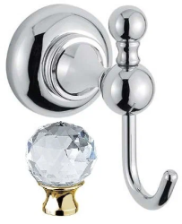 Крючок одинарный Cezares APHRODITE, настенный, металл, форма округлая, для полотенец в ванную/туалет/душевую кабину, цвет: золото 24 карат