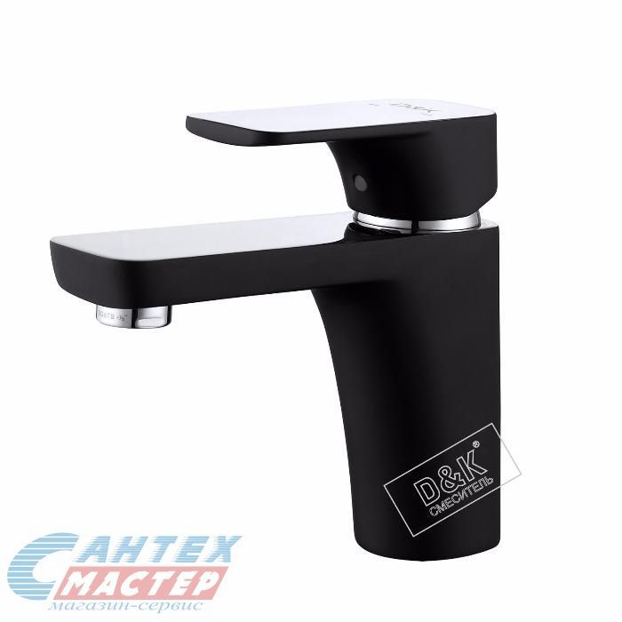 Смеситель для раковины D&K Berlin Technische однорычажный, излив короткий, длина 125 мм, керамический, латунь, цвет черный, без донного клапана