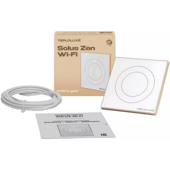 Терморегулятор электронный Теплолюкс Solus Zen Wi-Fi 16 А (3,6 кВт), цвет белый/золото, сенсорный, для управления теплым полом 100000379300