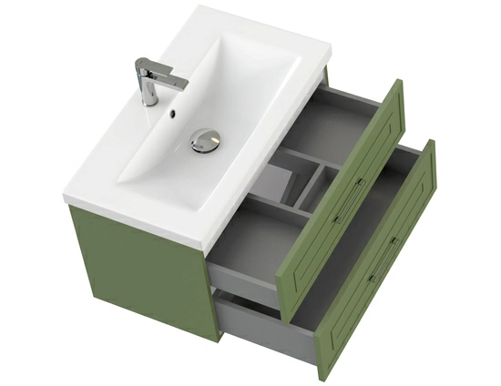 Тумба под раковину Cersanit CLASSIC 80 для COMO 80, подвесная, цвет зеленый матовый, 2 выдвижных ящика, прямоугольная
