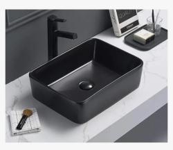Раковина для ванной CeramaLux NC 7050MB 48х13х37 накладная, прямоугольная, керамическая/фарфоровая, цвет черный матовый, без отверстия под смеситель, без слива-перелива