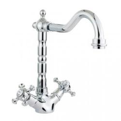 Смеситель для раковины Migliore Prestige, двухвентильный, высокий, поворотный, длина 187 мм, керамический, латунь, цвет хром