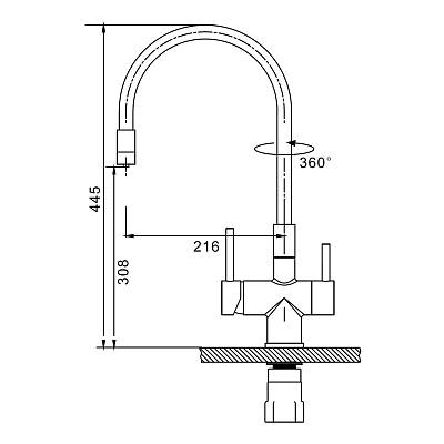 Смеситель для кухни/мойки Splenka S70.64.09 с подключением фильтра, однорычажный, поворотный/гибкий, керамический, излив 216 мм, высота излива 308 мм нержавеющая сталь/силикон, цвет графит/черный