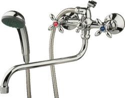 Смеситель для ванны/душа Ledeme H27 двухвентильный, керамический, настенный, излив поворотный 300 мм, с гибким шлангом, душем/лейкой, латунь хром, длинный, универсальный, горизонтальный, вентильный, кран, комплект, сантехника, размер, характеристики Смеситель для ванны/душа Ledeme H27 двухвентильный, керамический, настенный, излив поворотный 300 мм, с гибким шлангом, душем/лейкой, латунь хром, длинный, универсальный, горизонтальный, вентильный, кран, комплект, сантехника, размер, характеристики