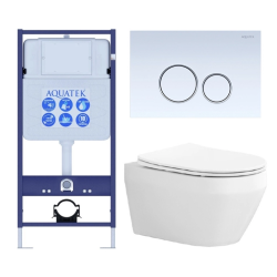 Комплект унитаза с инсталляцией Aquatek Лея (Сет) c сиденьем микролифт, с клавишей смыва (кнопкой, клавишей двойного смыва) белая, комплект крепления