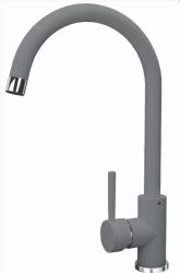 Смеситель для кухни/мойки Flortek Альфа FK, однорычажный, керамический картридж, с поворотным изливом, высокий, длина излива 177 мм, латунь, цвет серый шелк