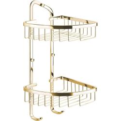 Полка угловая Art&Max, настенная, двухярусная, латунь/латунная, форма округлая, подвесная в ванную/туалет/душевую кабину, цвет золото
