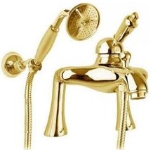 Смеситель для ванны/душа Cezares Elite, на борт ванны, однорычажный, неповоротный, длина 123 мм, керамический, латунь, цвет золото 24 карат