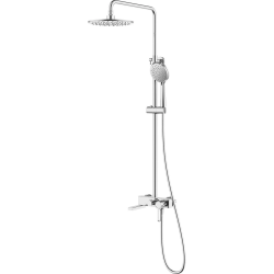 Душевая система настенная Azario Infinity, высота- 1337 мм, цвет хром, комплект: однорычажный смеситель/излив/тропический душ (с верхней лейкой)/лейка/держатель лейки/штанга/шланг, латунь, наружного монтажа