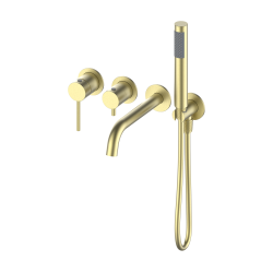 Смеситель для ванны/душа Oliveeka Y Line однорычажный, встраиваемый, керамический, неповоротный, длина излива 195 мм, латунь, цвет золото матовое