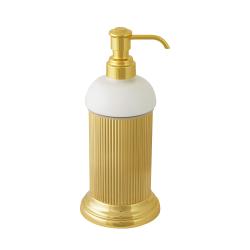 Дозатор жидкого мыла Migliore Fortuna, настольный, керамика/латунь, форма округлая, для мыла в ванную/туалет/душевую кабину, цвет золото/белый