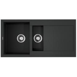 Мойка кухонная Omoikiri Sakaime 100-2-BL, две чаши, 50х100 см, врезная, из искусственного гранита (Tetogranit), прямоугольная, цвет черный, без отверстия под смеситель, с крылом, оборачиваемая, слив-перелив, врезная в столещницу, для кухни