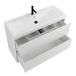 Тумба под раковину BelBagno Albano 120, 120х45х83,5 см, напольная, 2 выкатных ящика, МДФ, цвет: белый глянцевый, шкафчик напольный, механизм доводчика, прямоугольная