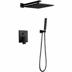 Душевая система ALMAes Leine, встраиваемая, цвет черный матовый, комплект: однорычажный смеситель/тропический душ (с верхней лейкой)/ручной душ/шланг, встраиваемая в стену