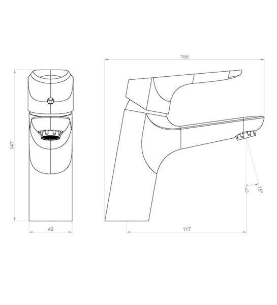 Смеситель для раковины Damixa Origin Bit однорычажный, излив короткий, длина 117 мм, керамический, латунь, цвет черный, без донного клапана