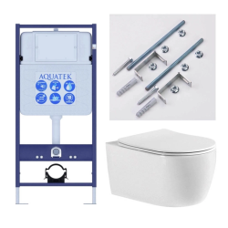 Комплект унитаза с инсталляцией Aquatek Европа new (Сет) c сиденьем микролифт, безободковый, смыв ТОРНАДО, без кнопки, с креплением KKI-0000001