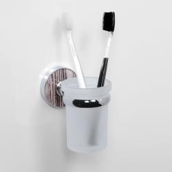 Стакан WasserKRAFT Regen с держателем, настенный, материал: металл/стекло, форма округлая, для зубных щеток в ванную/туалет/душевую кабину, цвет хром