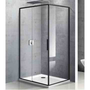 Душевое ограждение Vincea Slim  100х80х195 см, прозрачное стекло, профиль черный, левое, прямоугольное/угловое, две двери раздвижные
