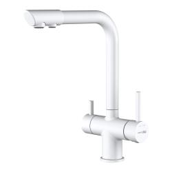 Смеситель для кухни/мойки WasserKRAFT, с каналом для фильтрованной воды, однорычажный, поворотный, керамический, длина излива 195 мм, латунь, цвет белый матовый