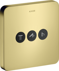 Вентиль Axor ShowerSelect softsquare запорный/переключающий, для 3 потребителей, скрытого монтажа, настенный, 17х17 см, квадратный, латунь, цвет: полированное золото, встраеваемый/встроенный, для ванны/душа