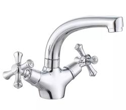 Смеситель для раковины/умывальника VIEIR, двухвентильный, поворотный, латунный, длина излива 123 мм, латунь, цвет хром