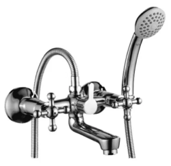 Смеситель для ванны/душа Rossinka, двухвентильный, настенный, керамический, неповоротный, с коротким изливом 164 мм, латунь, цвет хром