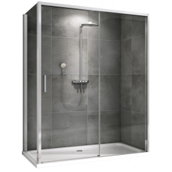 Душевой уголок ABBER Komfort 170х90 см, без поддона, прямоугольный, пристенный/угловой, стекло закаленное прозрачное, (без сифона) без крыши, раздвижной, стеклянный, алюминиевый профиль (хром)