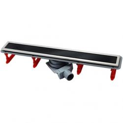 Душевой лоток Pestan Confluo Premium Line 750 Black Glass, решетка: черное закаленное стекло/сталь, для душа в полу, с гидро затвором, горизонтальный выпуск, нержавеющая сталь, прямоугольный