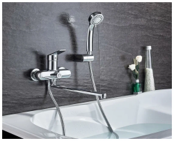 Смеситель для ванны/душа LEDEME настенный, однорычажный, поворотный, латунный, длина излива 375 мм, латунь, цвет хром