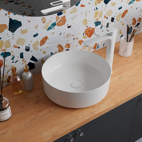 Раковина IDDIS Ray 35,5х35,5х12 см, накладная, круглая, керамическая/фарфоровая, цвет белый, без отверстия под смеситель, без слив-перелива, умывальник