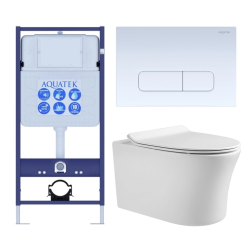 Комплект унитаза с инсталляцией Aquatek Ника (Сет) c сиденьем микролифт, с клавишей смыва (кнопкой, клавишей двойного смыва) белая, комплект крепления