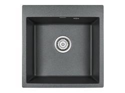 Мойка кухонная Paulmark PRAKTISCH, 51х52х20 см, врезная, кварцевый композит, прямоугольная, цвет графит, без отверстия под смеситель, без крыла, слив-перелив, врезная в столещницу, для кухни