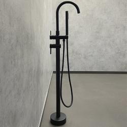 Смеситель для ванны/душа Comforty, однорычажный, напольный, керамический, неповоротный, длина излива 200 мм, латунь, цвет черный