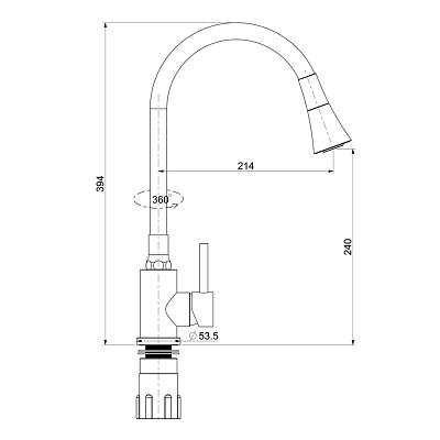 Смеситель для кухни/мойки Splenka S201.4308.03 однорычажный, поворотный/гибкий излив, керамический, высота 235 мм, длина 214 мм, нержавеющая сталь/силикон, цвет золотой сатин/белый