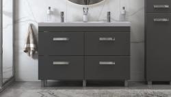 Тумба под раковину Velvex Orlando 120, 1200х445х799 мм, напольная, цвет серый, 4 выдвижных ящика, подходит раковина Classica 120, правая/левая, правосторонняя/левосторонняя/универсальная, в ванную комнату